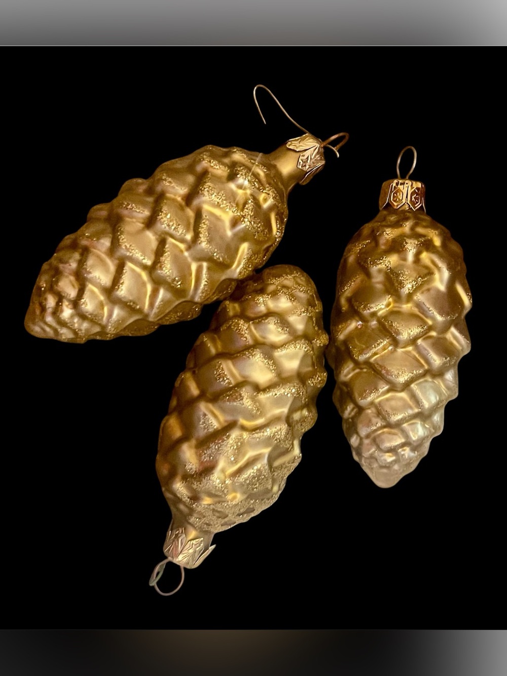 Vintage Pinecone Christmas Ornament Gold Glitter 3.25 Cottagecore Holiday